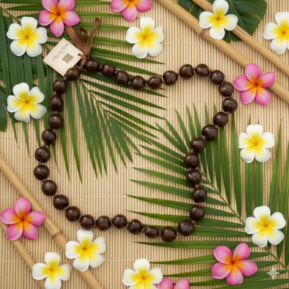 Genuine Kukui Nut Lei Hand-Polished Brown Hawaiian Aloha Gift NWT